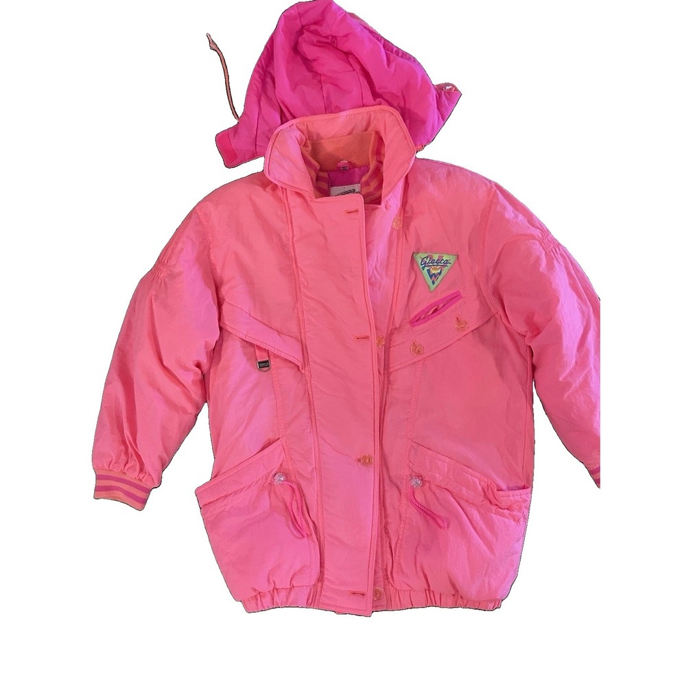 Vintage Giacca By Young Gallery Neon Pink Hooded Jacket Size Large Women's